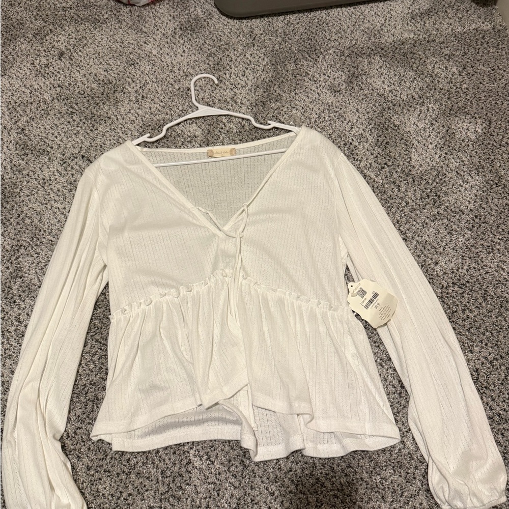 Altar'd State White Tie-Front Peplum Blouse